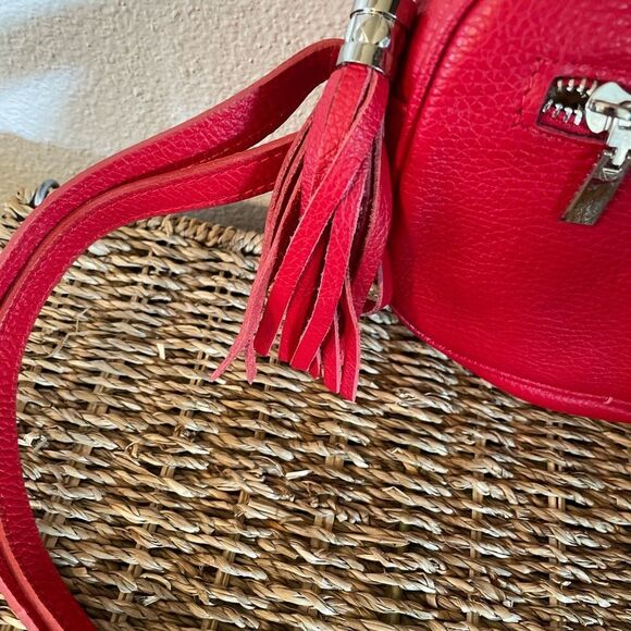 Vintage Red Leather Crossbody Purse Made In Italy - Picture 5 of 16